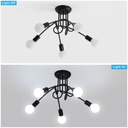 Pheashine Industrial Ceiling Light Black 5 Lamps E27 Lamp Holder 600x230mm - thumbnail 5
