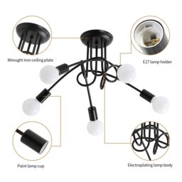 Pheashine Industrial Ceiling Light Black 5 Lamps E27 Lamp Holder 600x230mm - thumbnail 4
