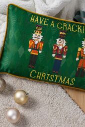 Furn Nutcracker Cracking Christmas Printed Piped Velvet Cushion in Green - Size: 30 cm x 50 cm - thumbnail 4
