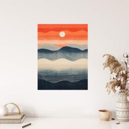"Wee Blue Coo Wall Art Print Low Sun High Tide Blue Orange Seascape Living Room - Size: W24"" x H32""" - thumbnail 4