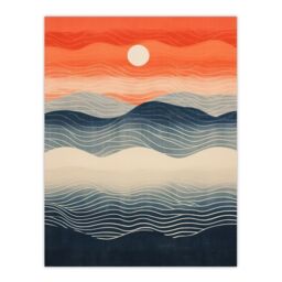 "Wee Blue Coo Wall Art Print Low Sun High Tide Blue Orange Seascape Living Room - Size: W24"" x H32""" - thumbnail 1