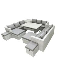 Fimous Rattan Garden Furniture Dining Set 13 Seater Lounge Sofa Dining Table Set with 4 Footstools Side Table Light Grey Mixed - thumbnail 2