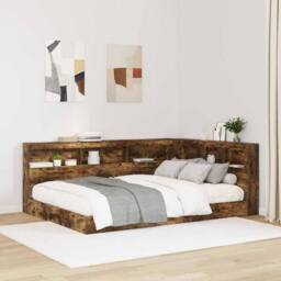 Berkfield Home Storage Headboard with Shelf Smoked oak 150 cm Engineered wood in Brown - thumbnail 2
