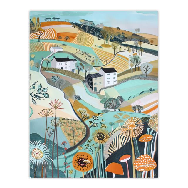"Artery8 Aberdaron Rural Wales Landscape Wildflowers Hills Wall Art Print - Size: W12"" x H16""" - image 1