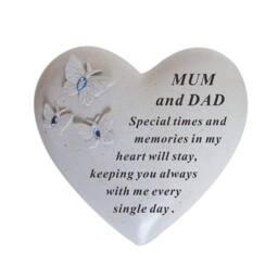 David Fischhoff Graveside Memorial Heart & Butterflies Ornament Plaque Blue Mum & Dad in Off-White - thumbnail 1