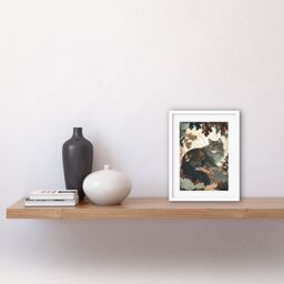 "Artery8 Wall Art Print Norwegian Forest Cat Resting Under Bush Trees Modern Artwork Framed 9X7 Inch in White - Size: W7"" x H9""" - thumbnail 2
