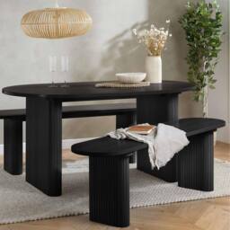 Birlea Axel Oval Fluted Dining Table With 2 Benches in Black