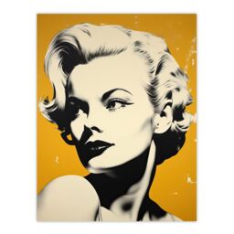 "Artery8 Blonde On Mustard A Stylish Modern Black White Photo Of A Woman On Yellow Extra Large XL Wall Art Poster Print - Size: W24"" x H32""" - thumbnail 1
