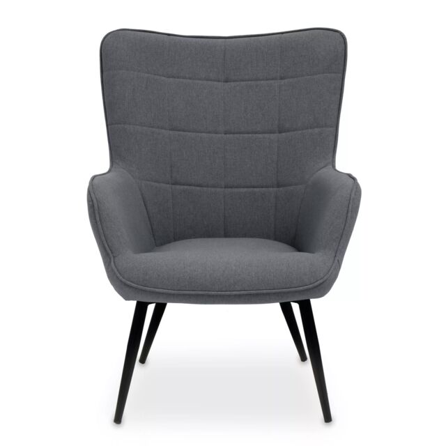Orsina High Back Fabric Armchair with Black Legs, Versatile Durable Armchair, Easy to Maintain Bucket Chair in Grey - image 1