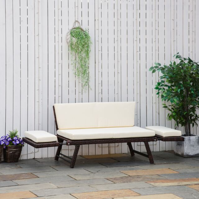 OUTSUNNY 2 in 1Rattan Folding Chaise Lounger w/ Cushion for Garden in Brown - image 1