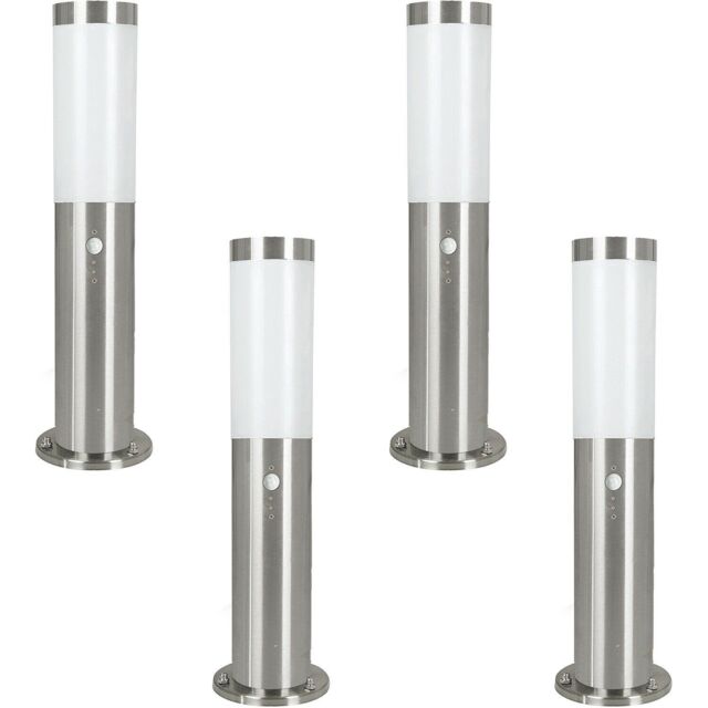 Loops 4 PACK IP44 Outdoor Bollard Light & PIR Sensor Stainless Steel 450mm Lamp Post in Metallics - image 1