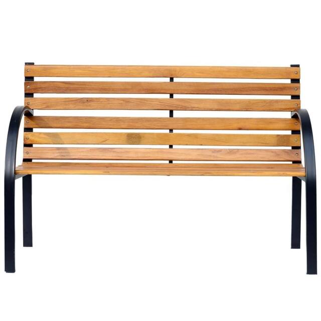 Kelvenix 2 Seater Garden Bench Metal Legs Wooden Slatted Seat in Brown - Size: 0.6m2 - image 1