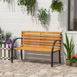 Kelvenix 2 Seater Garden Bench Metal Legs Wooden Slatted Seat in Brown - Size: 0.6m2 - thumbnail 5