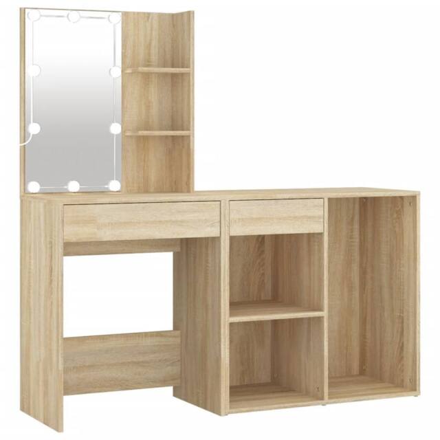 Berkfield Home LED Dressing Table with Cabinet Sonoma Oak Engineered Wood in Brown - image 1