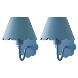 ValueLights Hattie Pair of Rechargeable Metal Scalloped Edge Wall Lights in Mid Blue - thumbnail 1