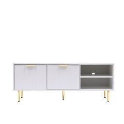 Moderna White MMT TV Stand, TV Stand Cabinet with Fluted Ribbed Gloss Doors & Legs, 130cm TV - thumbnail 1
