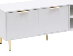 Moderna White MMT TV Stand, TV Stand Cabinet with Fluted Ribbed Gloss Doors & Legs, 130cm TV - thumbnail 3