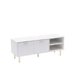 Moderna White MMT TV Stand, TV Stand Cabinet with Fluted Ribbed Gloss Doors & Legs, 130cm TV - thumbnail 2