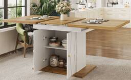 Merax Extendable Dining Table with Storage & Geometric Relief Pattern in White - thumbnail 8
