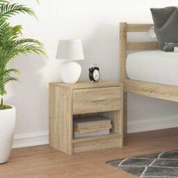 Berkfield Home Bedside Cabinet with Drawer Sonoma Oak 39x28x41 cm in Brown - Size: 39 x 28 x 41 cm - thumbnail 3