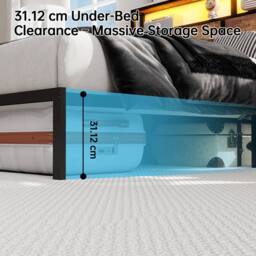 Rolipo 90cm Single Metal Bed Frame with Smart RGB LED & Storage Headboard in Black - Size: Double - thumbnail 4