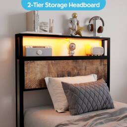 Rolipo 90cm Single Metal Bed Frame with Smart RGB LED & Storage Headboard in Black - Size: Double - thumbnail 3