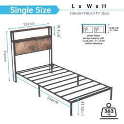 Rolipo 90cm Single Metal Bed Frame with Smart RGB LED & Storage Headboard in Black - Size: Double - thumbnail 5