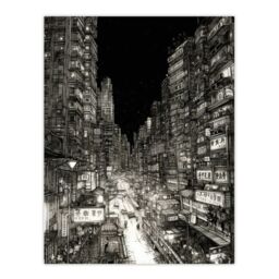 "Artery8 Downtown Tokyo Sketch Cityscape Pen & Ink Drawing Japan Black White Large Wall Art Poster Print Thick Paper 18X24 Inch - Size: W18"" x H24""" - thumbnail 1