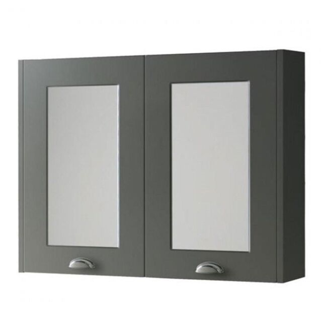 Clifton Matt Grey Bathroom Mirror Cabinet 80cm Wide in Charcoal - image 1