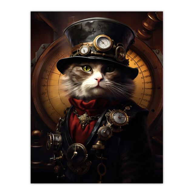 "Artery8 Sir Henry Trumpington III Steampunk Sea Cat Captain Fun Artwork Unframed Wall Art Print Poster Home Decor Premium - Size: W12"" x H16""" - image 1