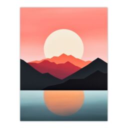"Artery8 Reflecting Sea At Sunrise Calming Minimalist Painting Orange Glow Extra Large XL Wall Art Poster Print - Size: W24"" x H32""" - thumbnail 1