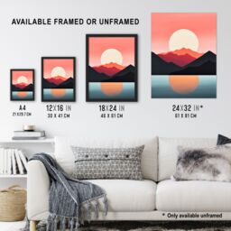 "Artery8 Reflecting Sea At Sunrise Calming Minimalist Painting Orange Glow Extra Large XL Wall Art Poster Print - Size: W24"" x H32""" - thumbnail 3