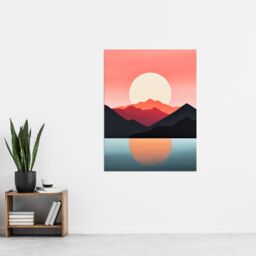 "Artery8 Reflecting Sea At Sunrise Calming Minimalist Painting Orange Glow Extra Large XL Wall Art Poster Print - Size: W24"" x H32""" - thumbnail 4