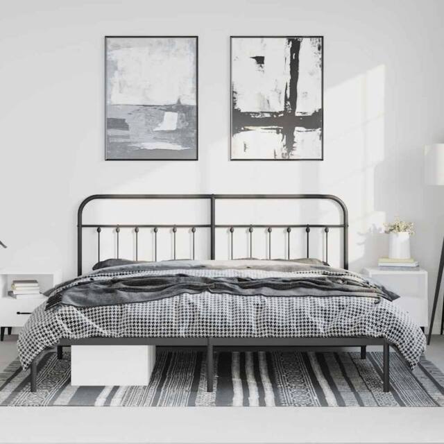 Berkfield Home Metal Bed Frame with Headboard Black 193x203 cm - image 1