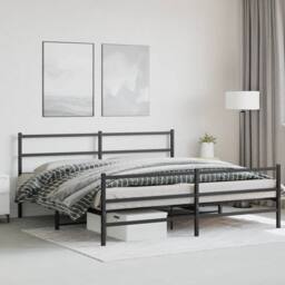 Berkfield Home Metal Bed Frame without Mattress with Footboard¬†Black 183x213cm in Black - Size: 183x213 cm - thumbnail 4