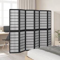 Berkfield Home Room Divider 6 Panels Black Solid Wood Paulownia - thumbnail 3