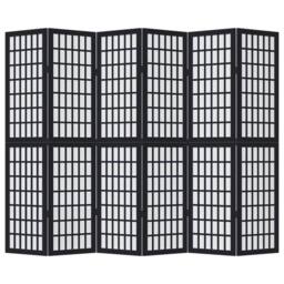 Berkfield Home Room Divider 6 Panels Black Solid Wood Paulownia - thumbnail 4