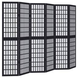 Berkfield Home Room Divider 6 Panels Black Solid Wood Paulownia - thumbnail 1