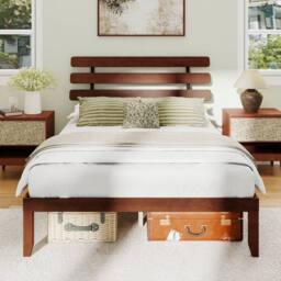 SPETLEK King Size Bed Frame Solid Wood Platform Bed-Walnut in Brown - thumbnail 3