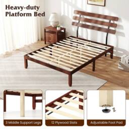 SPETLEK King Size Bed Frame Solid Wood Platform Bed-Walnut in Brown - thumbnail 4