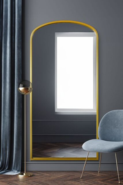 "MirrorOutlet Gold Metal Framed Arched Wall Leaner Mirror 67""x33"" (170x85CM) - Size: 1 Pack" - image 1