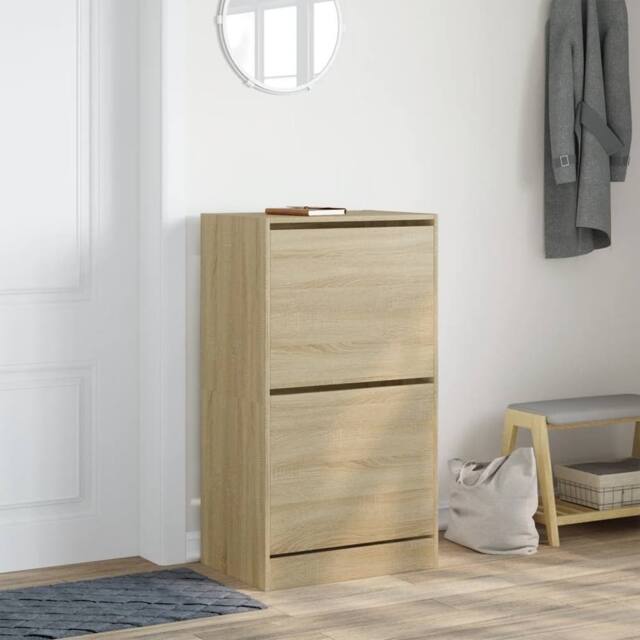 Berkfield Home Shoe Cabinet with 2 Flip-Drawers Sonoma Oak 60x42x108 cm in Light Brown - Size: 60 x 42 x 108 cm - image 1