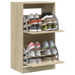 Berkfield Home Shoe Cabinet with 2 Flip-Drawers Sonoma Oak 60x42x108 cm in Light Brown - Size: 60 x 42 x 108 cm - thumbnail 4