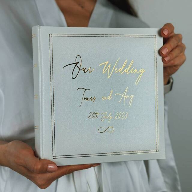 Fragranced Humour Personalised Wedding Photo Album - White Leather - image 1