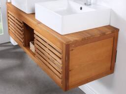 Vente-unique Acacia Wood Wall-Hung Bathroom Unit With Double Basin & Mirrors in Walnut - thumbnail 3