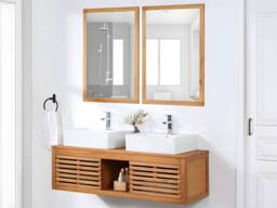 Vente-unique Acacia Wood Wall-Hung Bathroom Unit With Double Basin & Mirrors in Walnut - thumbnail 1