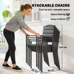 OUTSUNNY Garden Chairs Set of 4, Garden Dining Chairs, HDPE Seat, Black - thumbnail 4