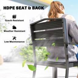 OUTSUNNY Garden Chairs Set of 4, Garden Dining Chairs, HDPE Seat, Black - thumbnail 6