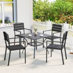 OUTSUNNY Garden Chairs Set of 4, Garden Dining Chairs, HDPE Seat, Black - thumbnail 1