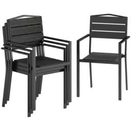 OUTSUNNY Garden Chairs Set of 4, Garden Dining Chairs, HDPE Seat, Black - thumbnail 2
